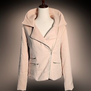 Piperlime Light Pastel Pink Moto Jacket with Oversized Collar and Relaxed Fit LG
